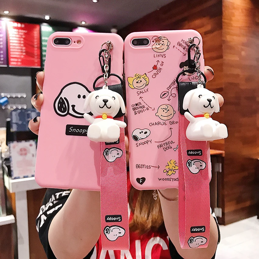 

Cartoon Charlie Brown and Dog Silicone Phone Case With Lanyard Holder For Samsung S8 S9 S10 Plus A6 J4 5 J7 Plus A5 A7 20178