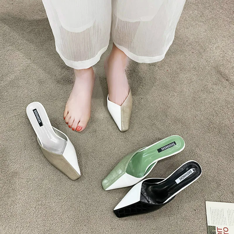 Женские разноцветные Шлепанцы из ПУ кожи шлепанцы зеленого цвета на высоком