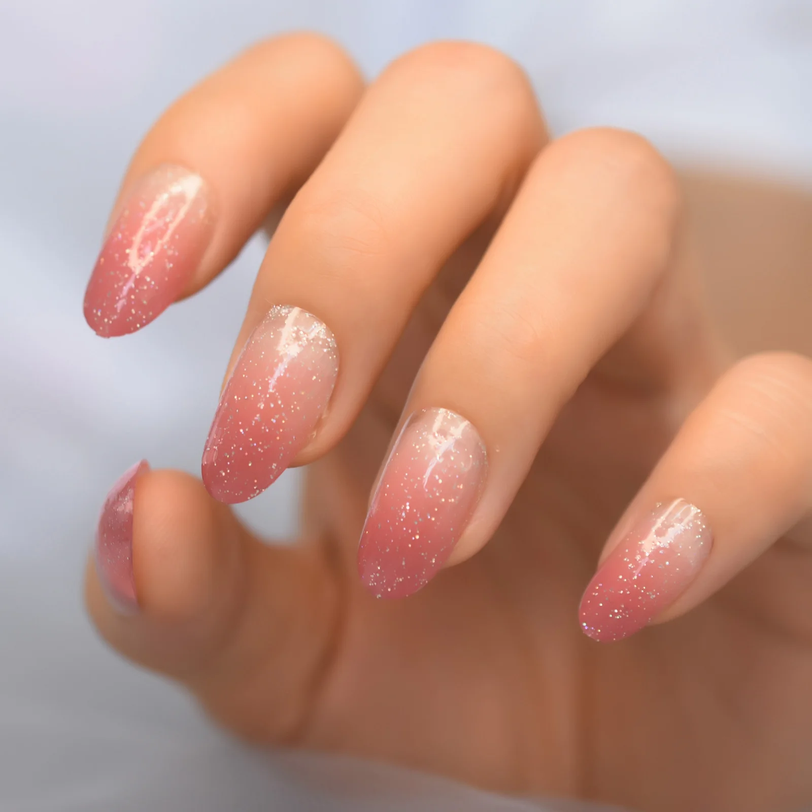 False Nails Oval Round Medum Fake Nail Art Tips With Design Press On Ombre  Glitter Acrylic Artificial Gel Nails Kit Pink Display _ - Aliexpress Mobile