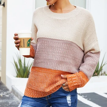

Autumn Casual Sweater Women Winter Fashion pullover 2019 splice knitting Sweaters Knit Female High Street Chic Jumpers pullovers