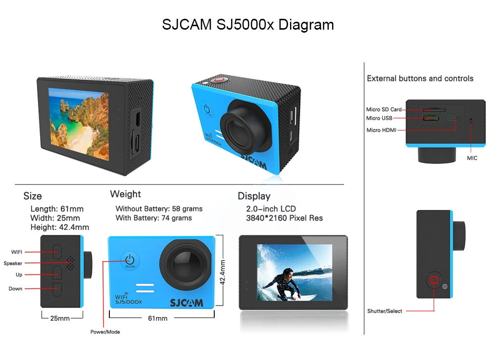 SJCAM серии SJ5000 серии SJ5000X Elite 1080P 4K Gyro wifi экшн-Камера 2," lcd водонепроницаемая Спортивная DV