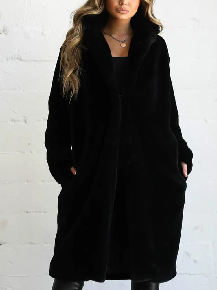 Зимнее пальто из искусственного меха, женские модные длинные черные теплые меховые пальто, женские мохнатые осенние пушистые куртки, верхняя одежда, Ropa Invierno Mujer