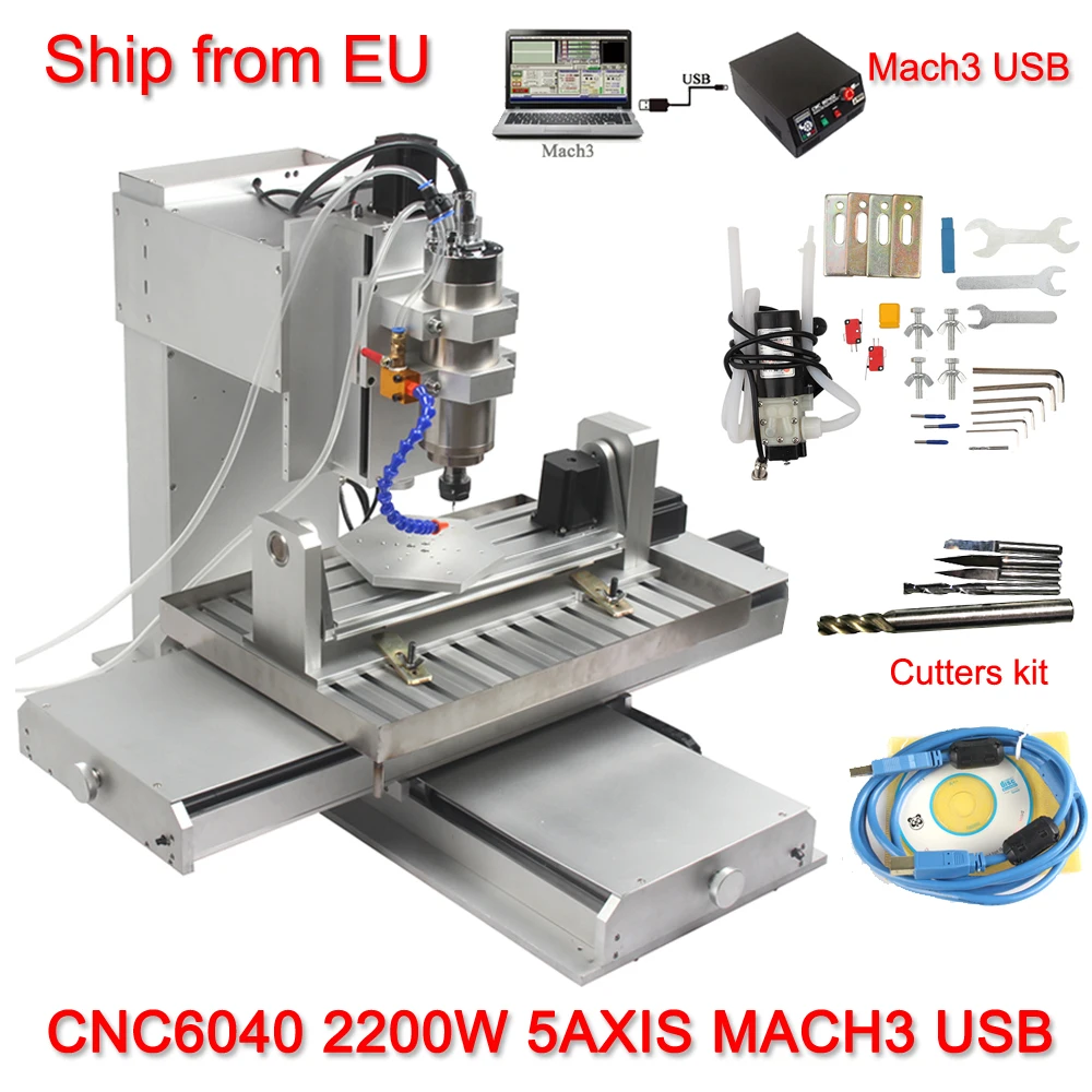 

EU ship CNC 6040 5 axis CNC engraving cutting router machine 2200W Metal Wood CNC engraver Drilling Milling machine NO TAX to EU