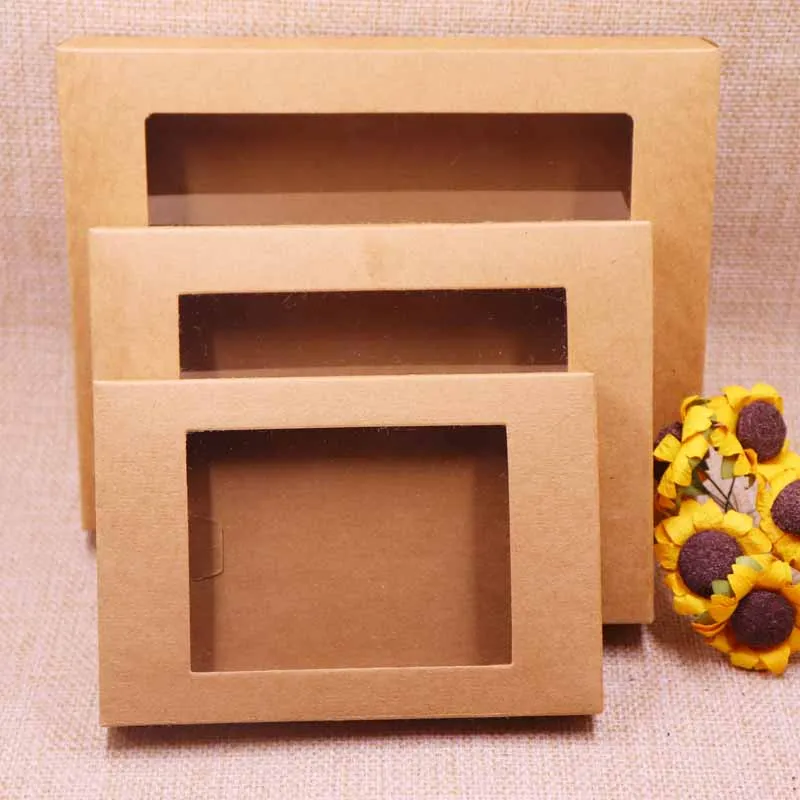 

10 Pcs New 2018 New Diy Kraft/Vintage Window Paper Box /Gift Box Wedding Favourate Box Can Custom Logo Logo Cost Extra