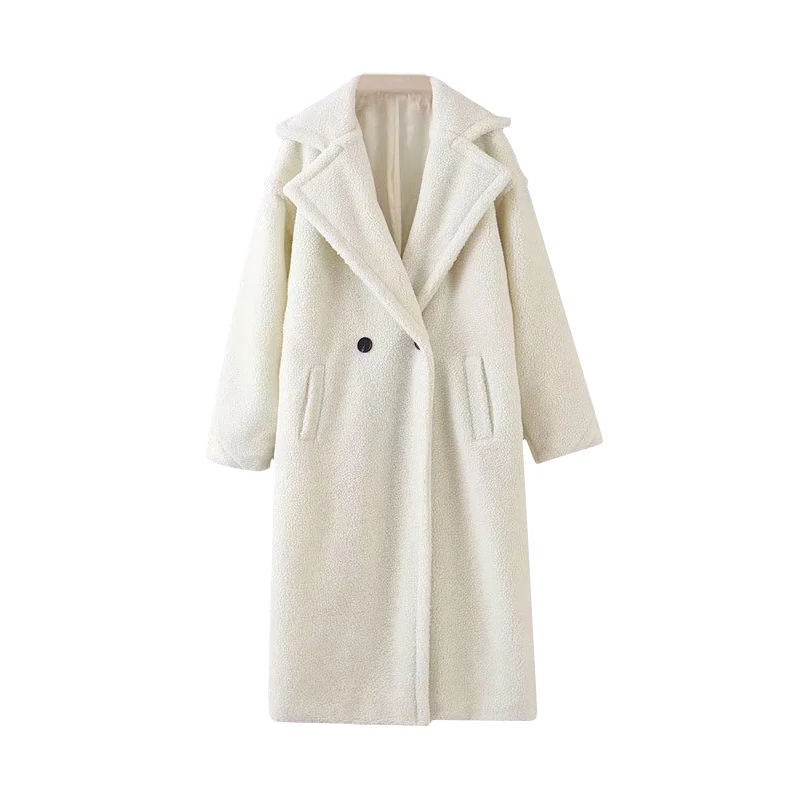 Зимнее повседневное однотонное плюшевое пальто для женщин, длинная флисовая куртка с длинным рукавом, Дамское пальто с отложным воротником и мехом ягненка, верхняя одежда Fourrure Femme