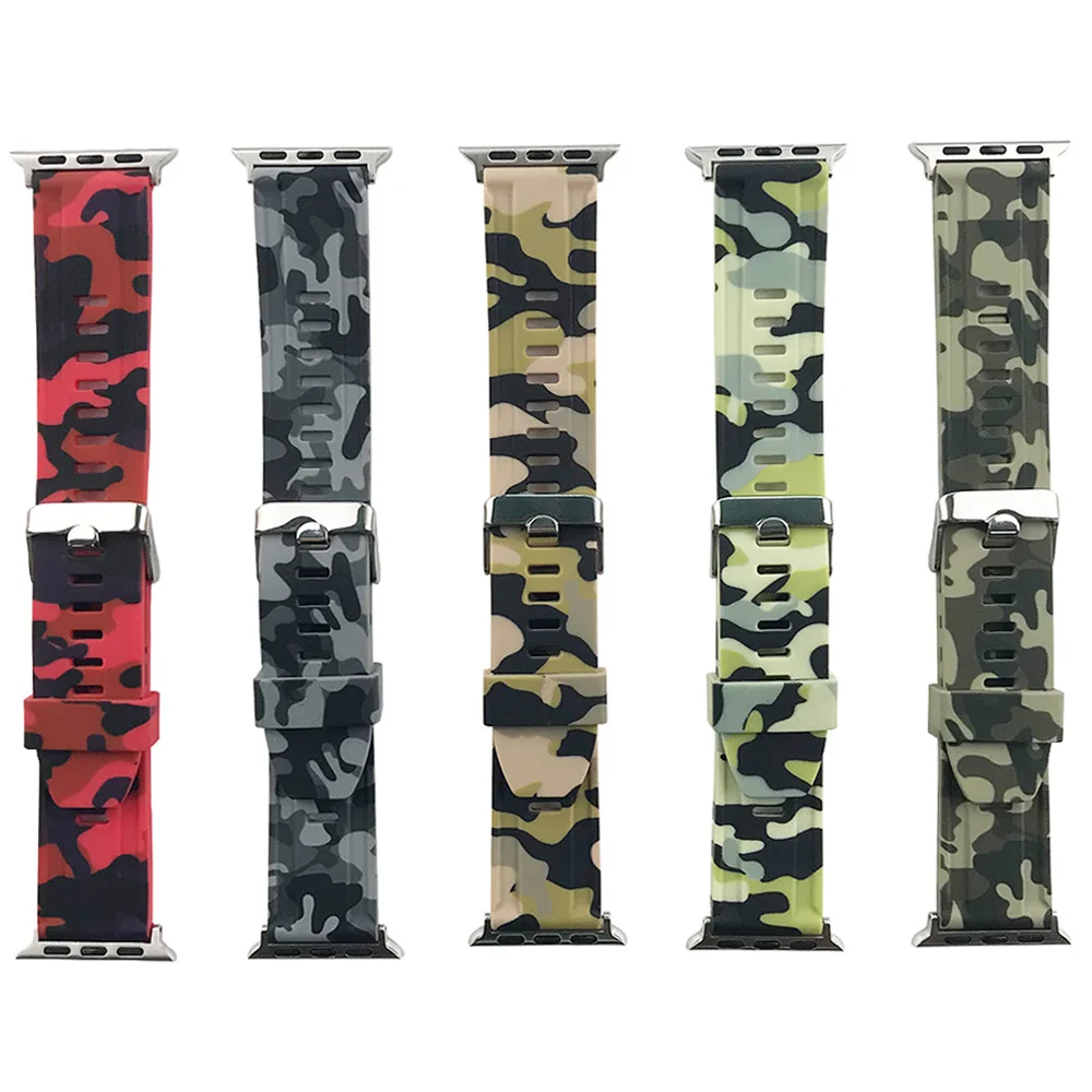 5 цветов Groove конструкция камуфляж мягкий ремешок для наручных часов Apple Watch, версии 5 4 3 2 1 силиконовый браслет 40/44/38 мм/42 мм, ремешок на запястье