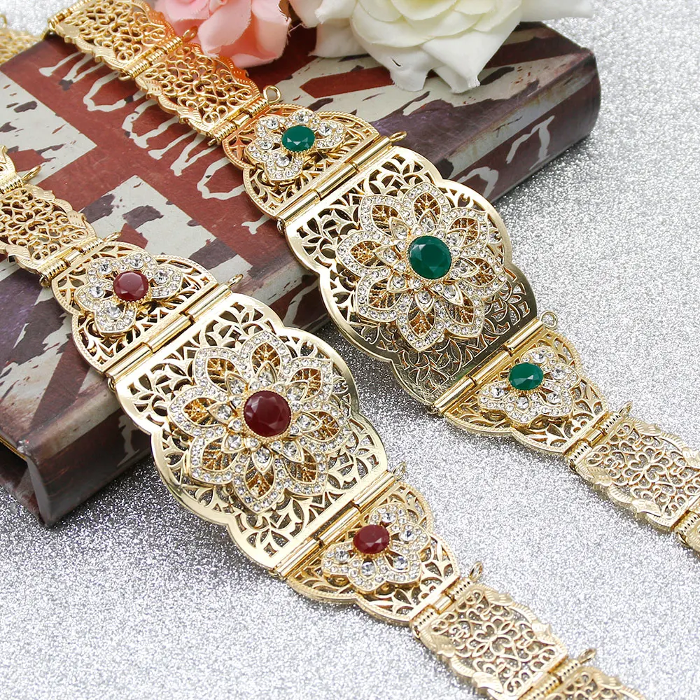 SUNSPICEMS марокканский женский пояс Caftan золотой цвет красный зеленый камень
