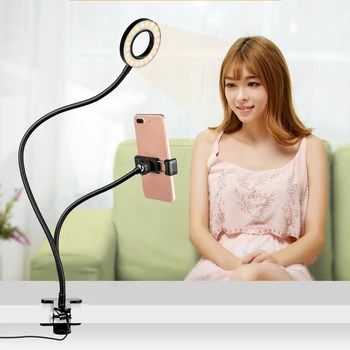 

Selfie Ring Light with Cell Phone Holder Stand for Live Stream and Makeup, USB LED Camera Light [3-Light Mode] With Flexible Lon
