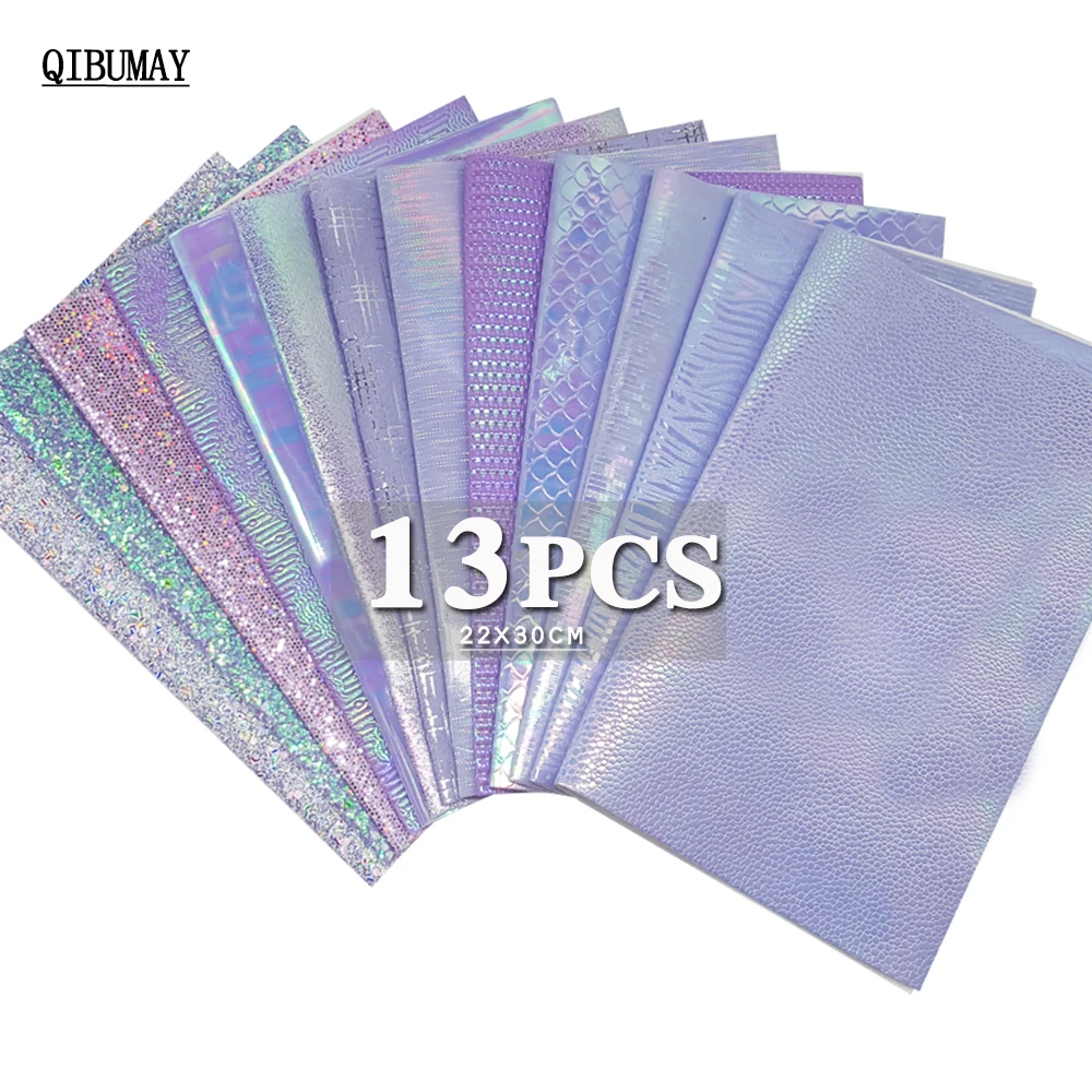 QIBUMAY 13pcs 22*30cm Purple Faux Leather Sheets DIY Crafts Sewing Materials Vinyl Fabric PU For Bows Bags Accessories | Дом и сад