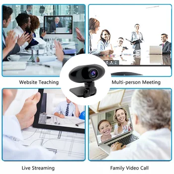 

Adhesive Rotatable Video Recording Auto Focusing For Desktop Computer Plug And Play USB Webcam Home Office With Microphone