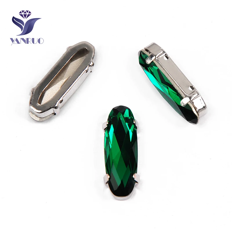 

YANRUO 4161 All Sizes Emerald Elongated Baguette Point Back Strass Crystal Rhinestones Sew On Glass Stones For Decoration