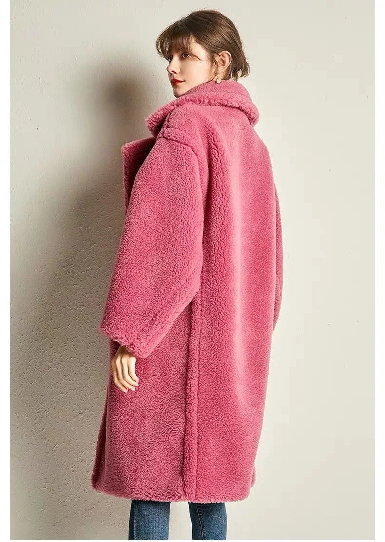 Зимние женские пальто куртка женский свободный натуральный овечий мех негабаритная Верхняя одежда натуральный мех, шерсть плюшевое пальто