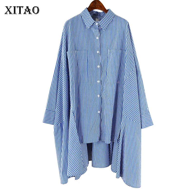 

XITAO Irregular Pocket Patchwork Blouse Women Clothes 2019 Fashion Turn Down Collar Batwing Sleeve Shirt Top Autumn New WQR1571