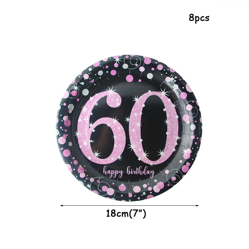 60pink7 30 40 50 60 товары для дня рождения одноразовая посуда крутая и розовая для взрослых веха украшения для дня рождения - Цвет: 60pink7