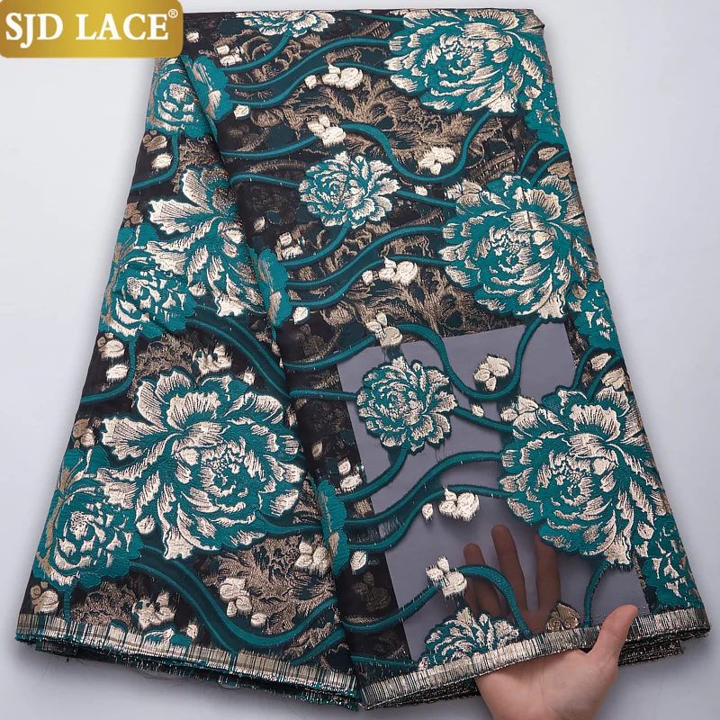 

SJD LACE African Lace Fabric Veritable Jacquard Mesh Embroidery Gilding Brocade French Tulle Lace Fabric For Wedding Party A2754