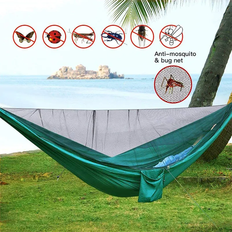 camping hammock 290 x 140cm Ultralight double hammock with mosquito net 300kg load Quick-drying parachute nylon hammock