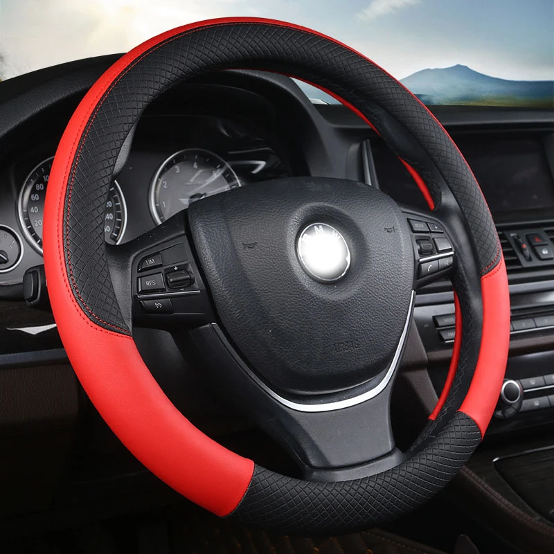 

38cm Steering Wheel Cover Leather Car Steering Wheel Cover Pu Faux Anti-slip Universal Embossing Leather Car Accessories