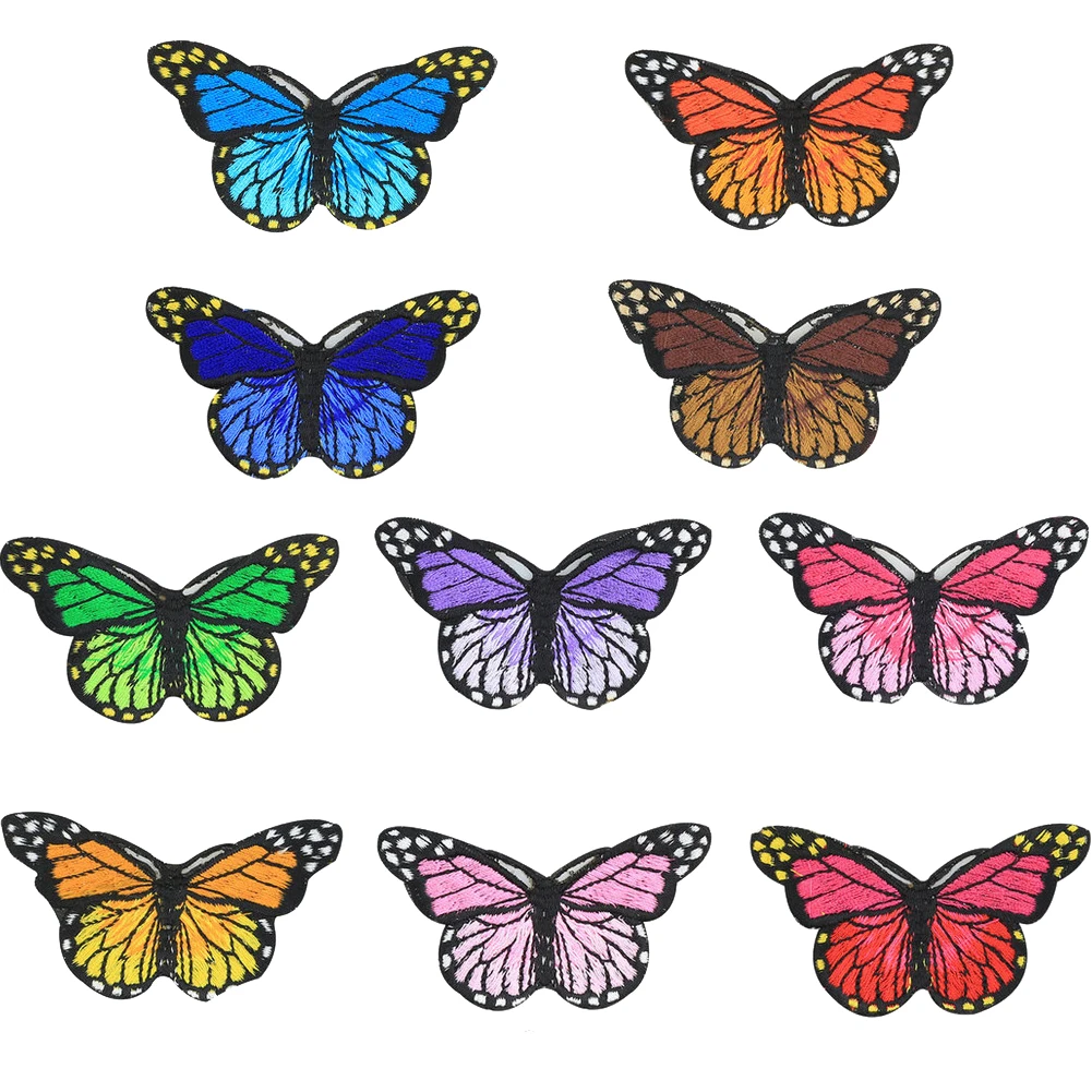 Han благородные Красочные бабочки железа на патчи для аппликация на одежду нашивки 10 шт Set7.6x4.2cm