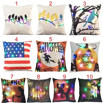 

Christmas Pillow Case LED Lighting Cotton Linen Decorative Throw Pillowcase Cushion Cover for for Sofa Pillow Case