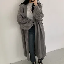 Cardigan Women Long Knitted Casual Vintage Loose Sweater Coat Solid Oversized Sweater Korean Fashion Female Cardigans 2021