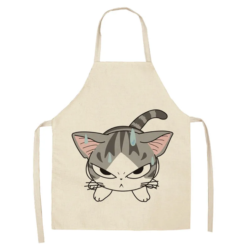 1 Pcs Kitchen Apron Animals Cute Cartoon Cat Sleeveless Cotton Linen Aprons for Women Home Cleaning Tools