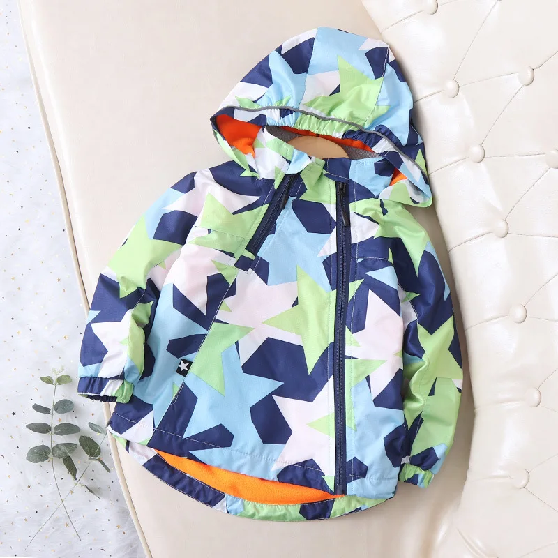 

Childrenswear Kids' Overcoat Geometry Square plus Velvet Hooded BOY'S Raincoat Jacket 2019 Autumn And Winter New Style