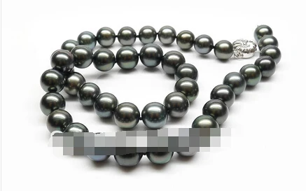 01992 отлично! Редкий Блеск Черный Зеленый TAHITIAN PEARL9-10.5MM ожерелье