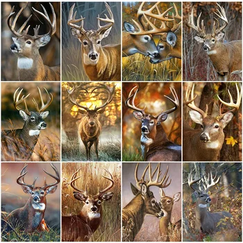 

HUACAN 5D Diamond Painting Kits Deer Living Room Wall Decoration Mosaic Animal Handmade Gift Diamond Art