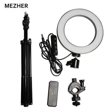

Mezher 6"/16cm LED studio camera ring lamp studio makeup lamp self-timer selfie light lamp tripod mobile phone bracket USB plug