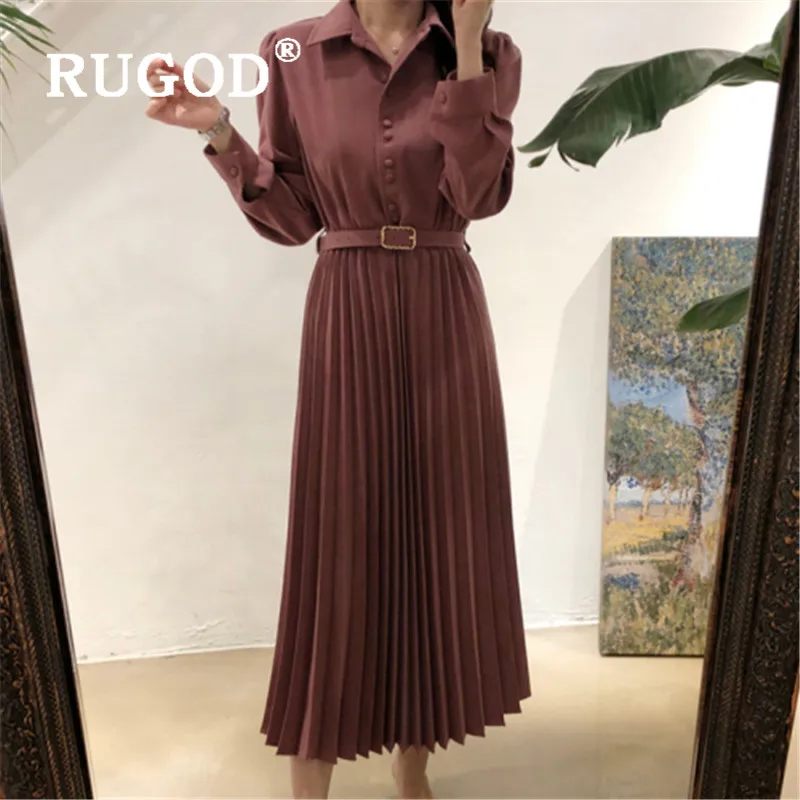RUGOD 2020 новые весенние женские платья корейское одноцветное элегантное тонкое