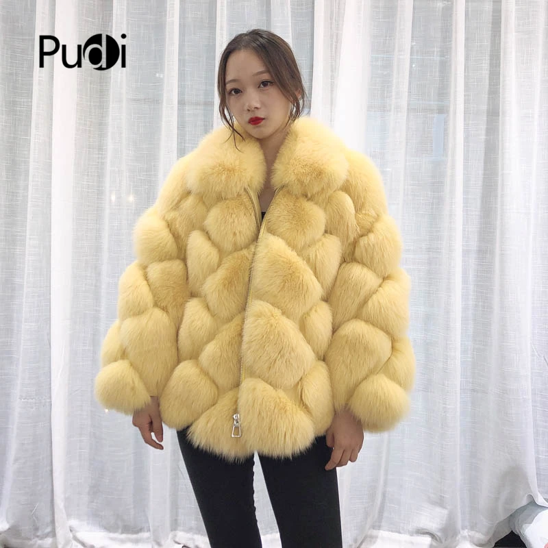 

Pudi TX223901 women classic Real fox fur coat jacket overcoat lapel collar lady fashion winter warm genuine fur coat outwear