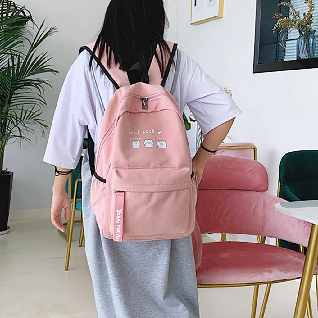 Korean Nylon Solid Color Travel Backpack Women Large Capacity Lightweight Portable Schoolbag Teenager Multi Pockets Back Packs