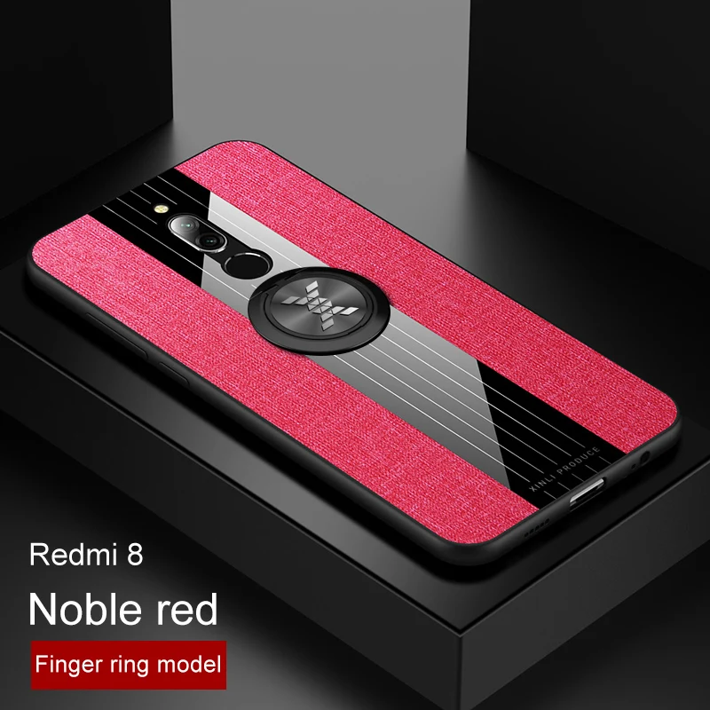 Red With Ring Для Xiaomi Redmi 8 чехол 8A роскошный тканевый чехол противоударный жесткий для Xiomi Xiaomi Redmi Note 8 Pro чехол для телефона металлическое кольцо держатель - Цвет: Red With Ring