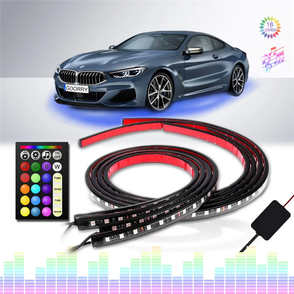 ambient light led strip car lights interior 12v waterproof SMD5050 rgb 24key music control chassis light bar tiras led para auto