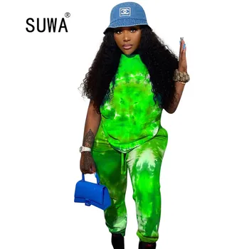 

2020 New Product Printed Workout Tracksuit Women Two Piece Outfits Short Sleeve Oversize T-shirt Tee + Jogger Pants Suit