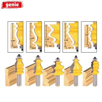 

5pcs 1/2 inch Shank Router Bit Set CNC Line Knife Casing & Base Molding Tenon Woodworking Milling Cutter For Woodworking Tools