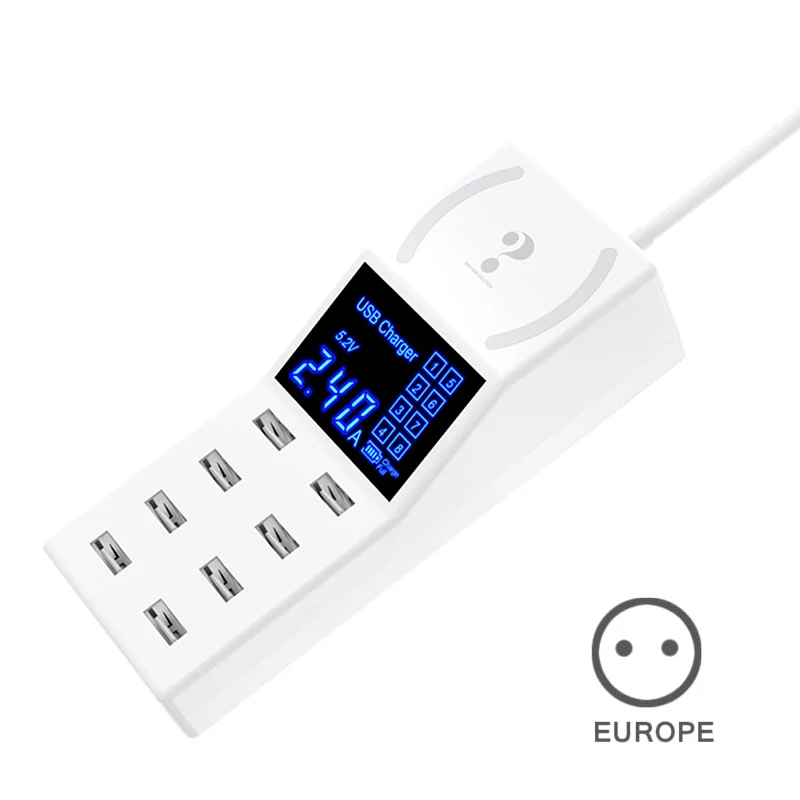 Европейский Союз (ЕС) 8 usb портов зарядное устройство адаптер питания светодиодный экран Быстрая зарядка 40 Вт для телефона PUO88 - Тип штекера: Европейский Союз (ЕС)