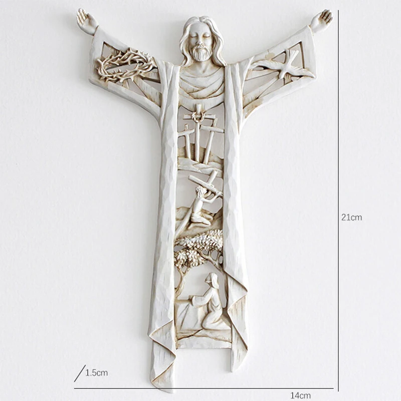Tubayia Resin Christ Jesus Cross Figure Statue Wall Cross Decoration for Home Office