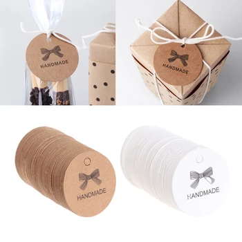 

100 Pcs 1.65\" Kraft Gift Label Tags HANDMADE DIY Gift Box Wedding Favors F3MF