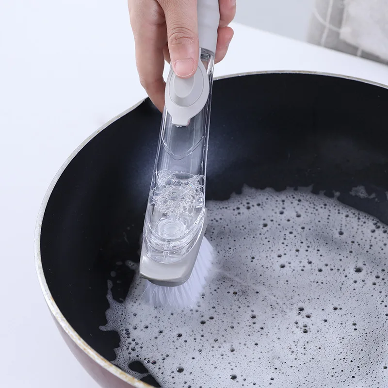Kitchen Long Handle Cleaning Brush Automatic Liquid Dispenser Dishwashing Sponge Cleaning Brush Scrubber Kitchen Cleaning Tools - 2