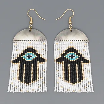 

Women Earrings Jewelry Hoop Miyuki Hamsa Hand Earring Tassel Pendientes Femme Turkish Evil Eye Beads Jewellery Wholesale