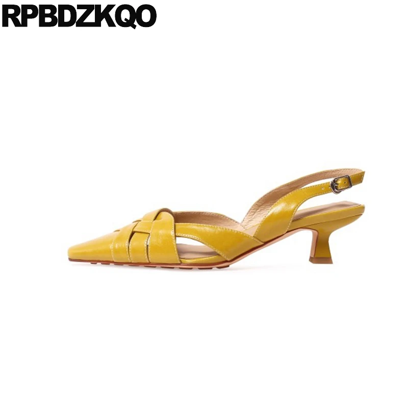 Yellow Vegan Leather Round Toe Platform Heels Block Heel Slingback Shoes |  Up2Step