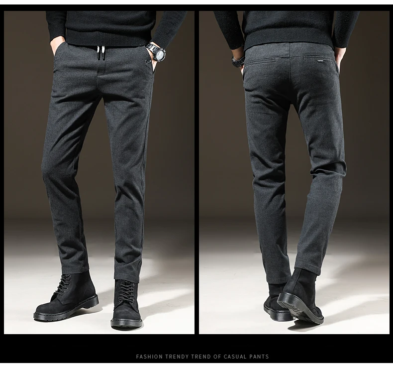 Осень зима мужские облегающие повседневные брюки модные деловые Стрейчевые брюки мужские брендовые клетчатые брюки черные серые прямые хлопковые брюки