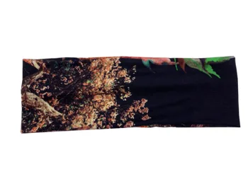 

p191026 The latest summer 2019 stretch pure black fabric blends with tree prints for women's headscarves