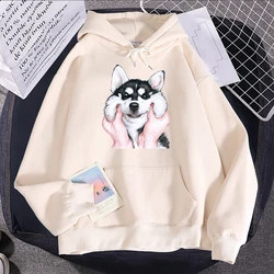 Cute Animal Husky Dog Printing Hoodie Women's Loose Oversize Clothing Autumn Warm Fleece Sweatshirt Fashion Casual Soft Hooded
