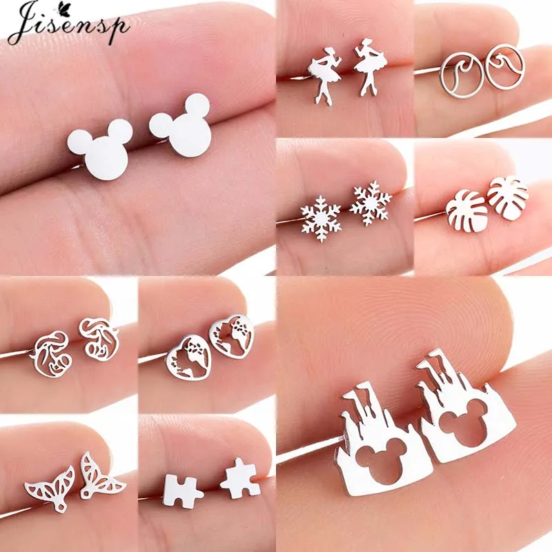 

Jisensp Cartoon Castle Stainless Steel Earrings Lovely Mickey Animal Mouse Earrings Fashion Jewelry for Women Kids Best Gift