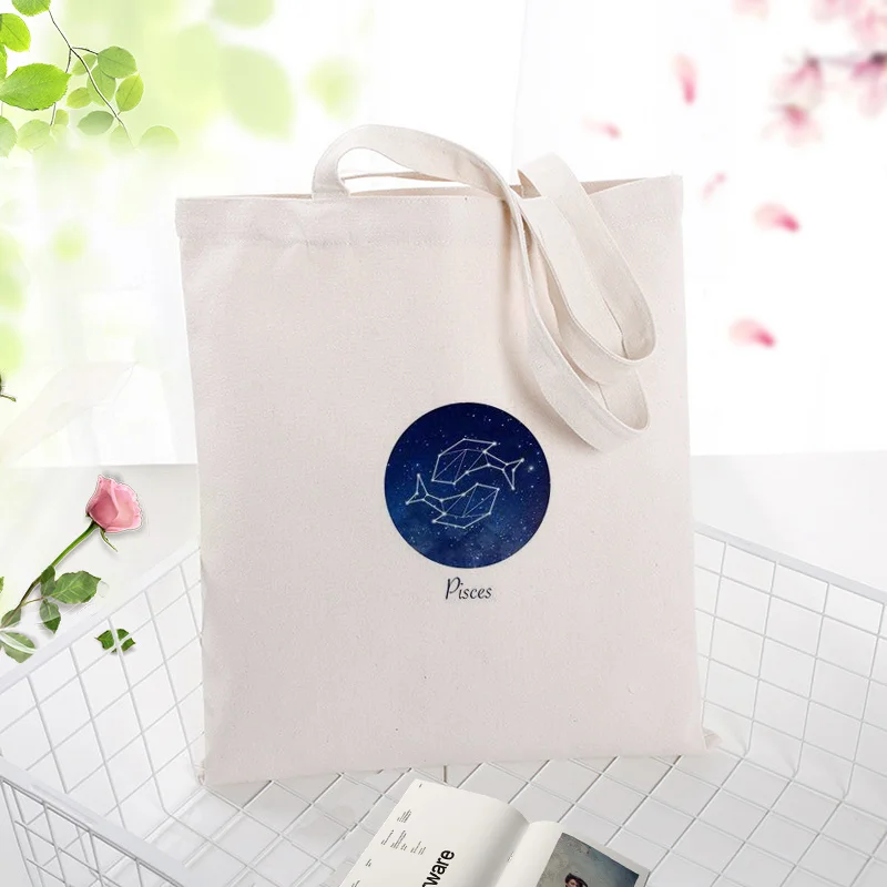 

constellation Canvas Handbag Shopping Bag Daily Use Text DIY Tote Bag Custom Print Logo Eco Reusable Recycle