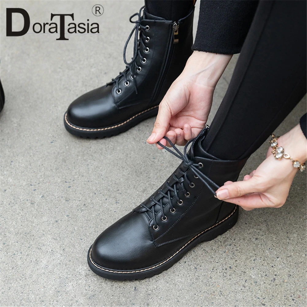 

DORATASIA New Fashion 2019 Ankle Boots Women Shoes Woman Zip Cross Tied Casual Office Spring Autumn Shoes Woman Boots Female