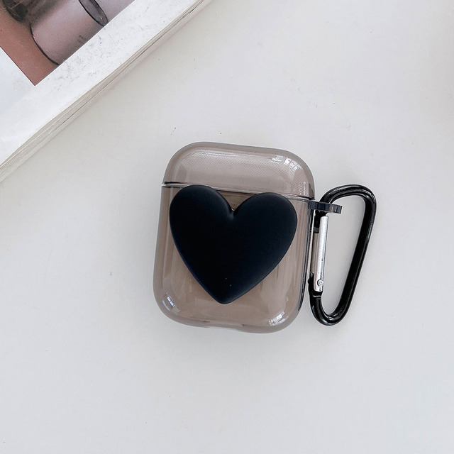 Case For Apple AirPods 2 Pro 3 Black Heart with Love Smile Keyring Soft Silicone Cover Shockproof Case for AirPod funda