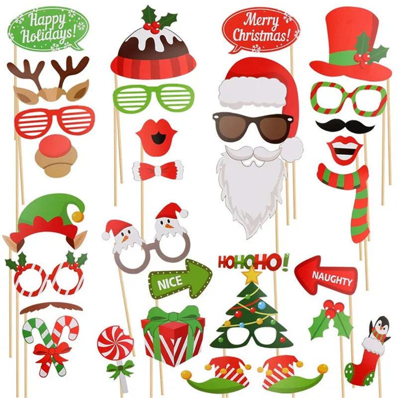 

photo props Sales Christmas Photo Booth Props Kit Masks Lips Beard Snowman Wedding Christmas Party Decoration Supplies